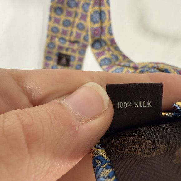 Robert Talbott Tie Men's 61" Yellow Blue Print 100% Silk 3" Wide - Picture 6 of 6